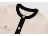 Women's European/American Color Block Knit Top, Round Neck, Short Sleeve, Autumn Collection.