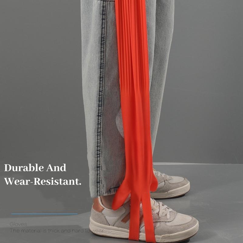 Red Gloves Washing Dishes Cleaning Waterproof Rubber Sleeve Gloves Latex Long Gloves Kitchen Tool