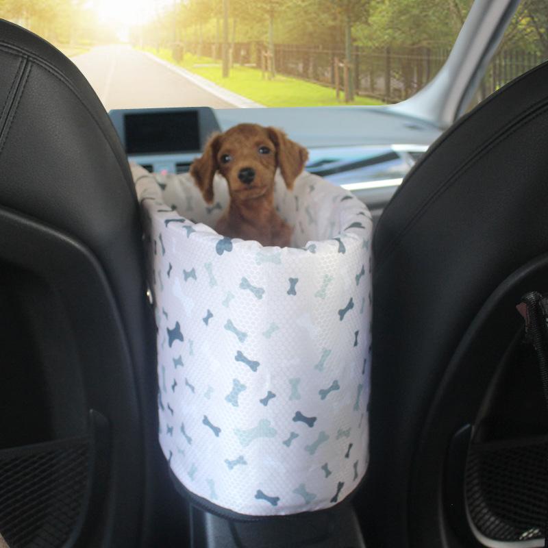 Pet Dog Car Seat Adjustable Straps Central Control Nonslip Dog Beds Safe Car Armrest Box Kennel Bed for for Medium Small Sized Puppy Cat Dog