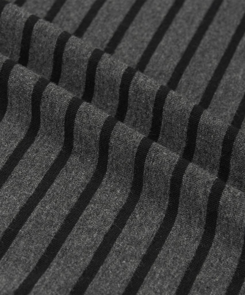 EXCONTAINER [Crop] Ribbed Stripe Half Ringer T-Shirt (Charcoal Grey)