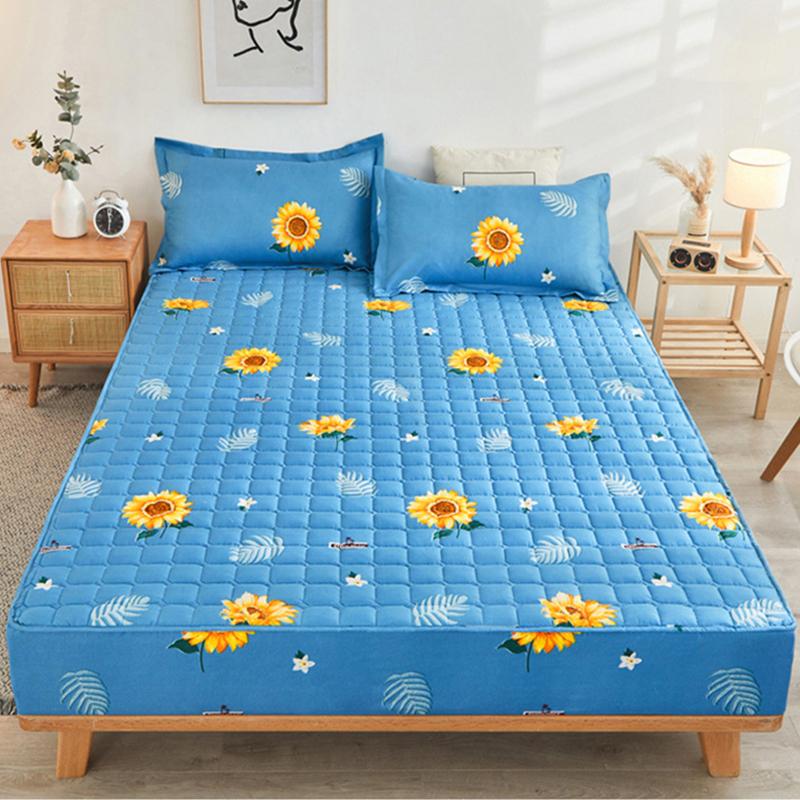 Thicken Quilted Bedspread Elastic Sheets Cotton Soft Bedding Sheet Mattress Cover Non-slip Sheet Dust Cover Fitted Sheet Mattress Topper