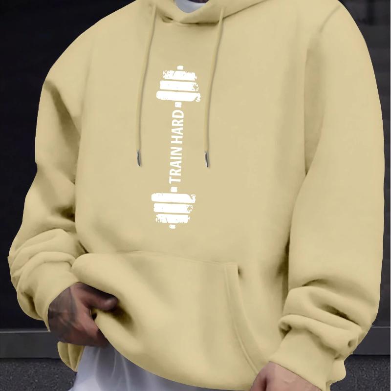 TRAIN HARD Men's Cozy Hoodie - Trendy Long Sleeve, Casual Pullover with Kangaroo Pocket for Fall & Winter