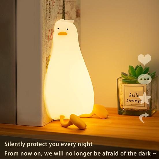 Night Light Lying Flat Duck Night Lamp Soft Warm LED Nightlight with Adjustable Brightness Portable Kids Bedside Toy Light Rechargeable Nursery Lamp