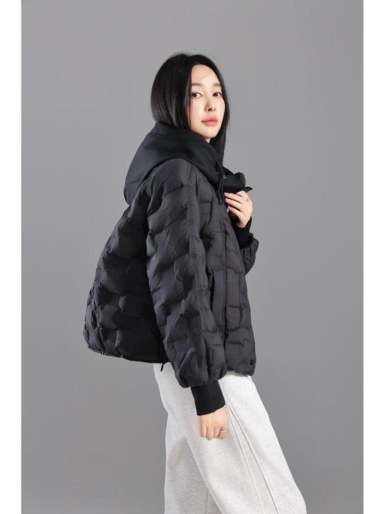 2025 Women's Korean Style Lightweight Hooded Down Jacket - Short, Taped Seam, Winter Fashion