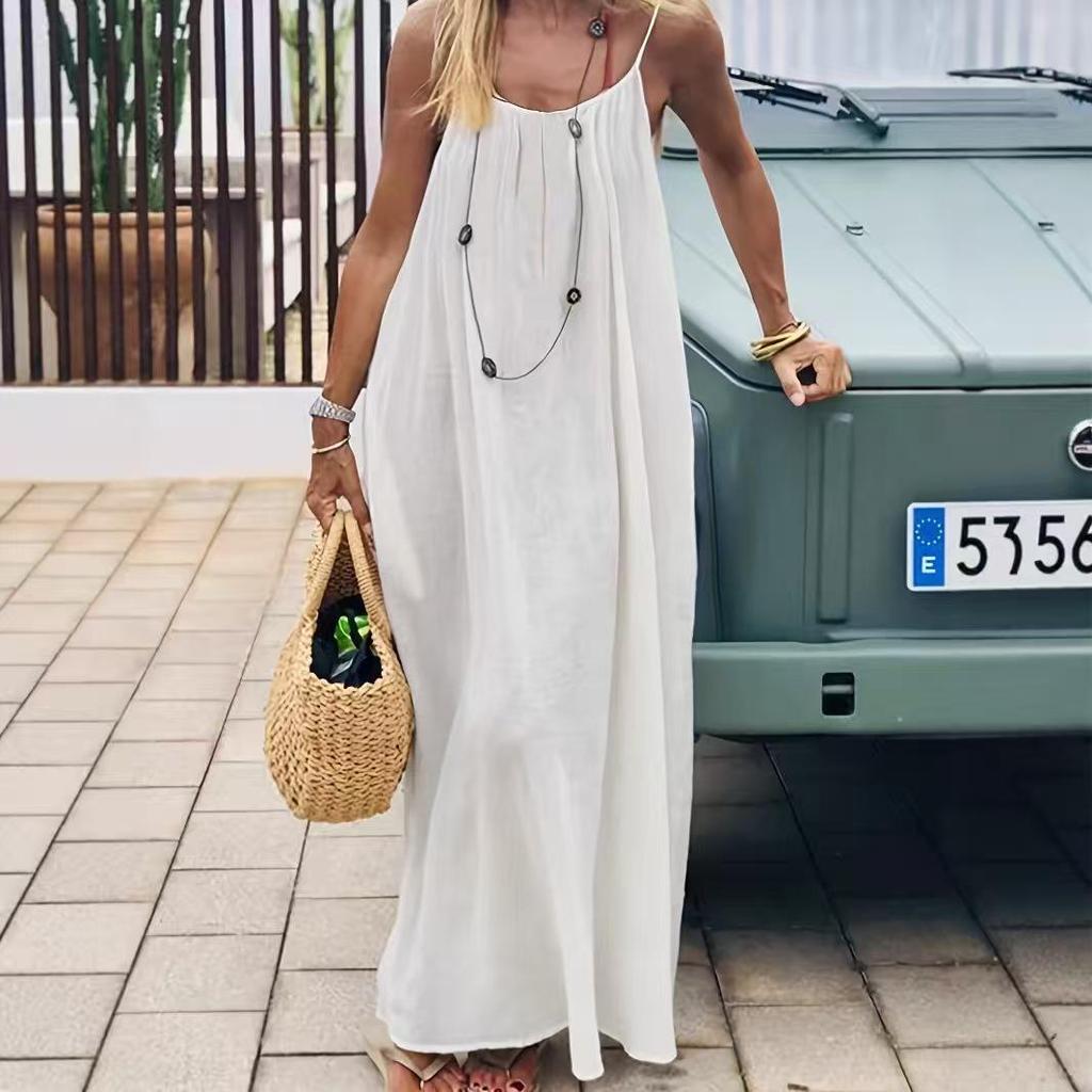 Summer 2026 Women's Spaghetti Strap Backless Long Dress for Beach Holiday