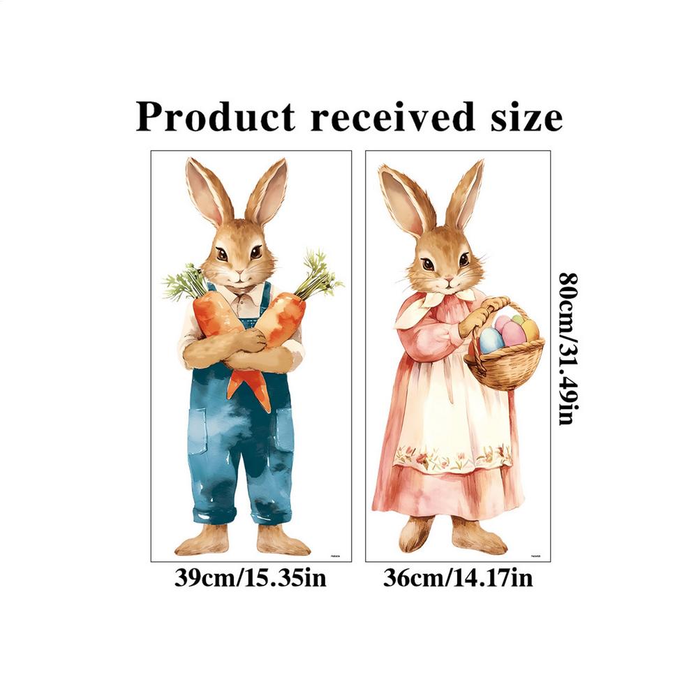

2 Pieces Cute Easter Clings Stactic Decal Extra Large Easter Bunny Window Stickers Decoration for Home Stores Door Festivals белый