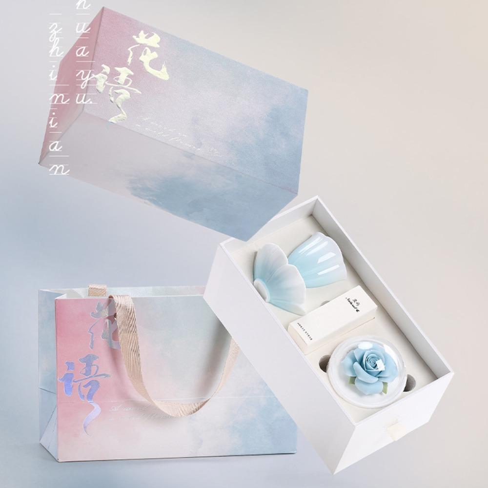 Flower language handmade pinching flower aromatherapy send girls souvenir gradual change ceramic tea cup business merchandise gift set