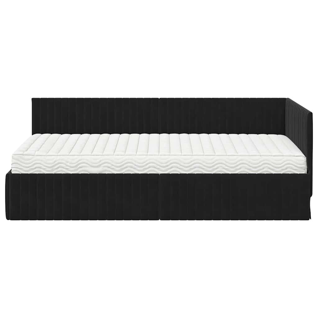 Corner Bed Frame with Mattress and Headboard 2 Pcs Black Velvet