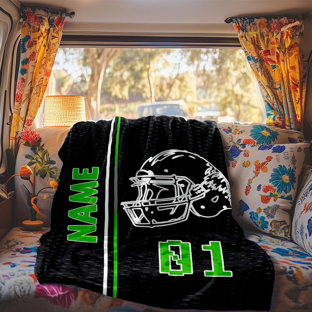 Football Helmet Design Customize Your Name Rv Blanket Comfortable Soft Lightweight All Season Multi Purpose Blanket For Travel Camping Picnic Sofa Bed