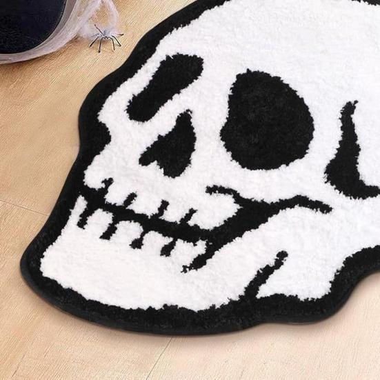 Halloween Welcome Doormat Half Circle Spider-Web Bat Skull Pumpkin Shape Floor Mat Non-Slip Entrance Mat for Front Door Porch Home Decoration