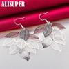 925 Sterling Silver Woman Layered Hollow Leaves Tassel Long Drop Earrings Fashion Jewelry