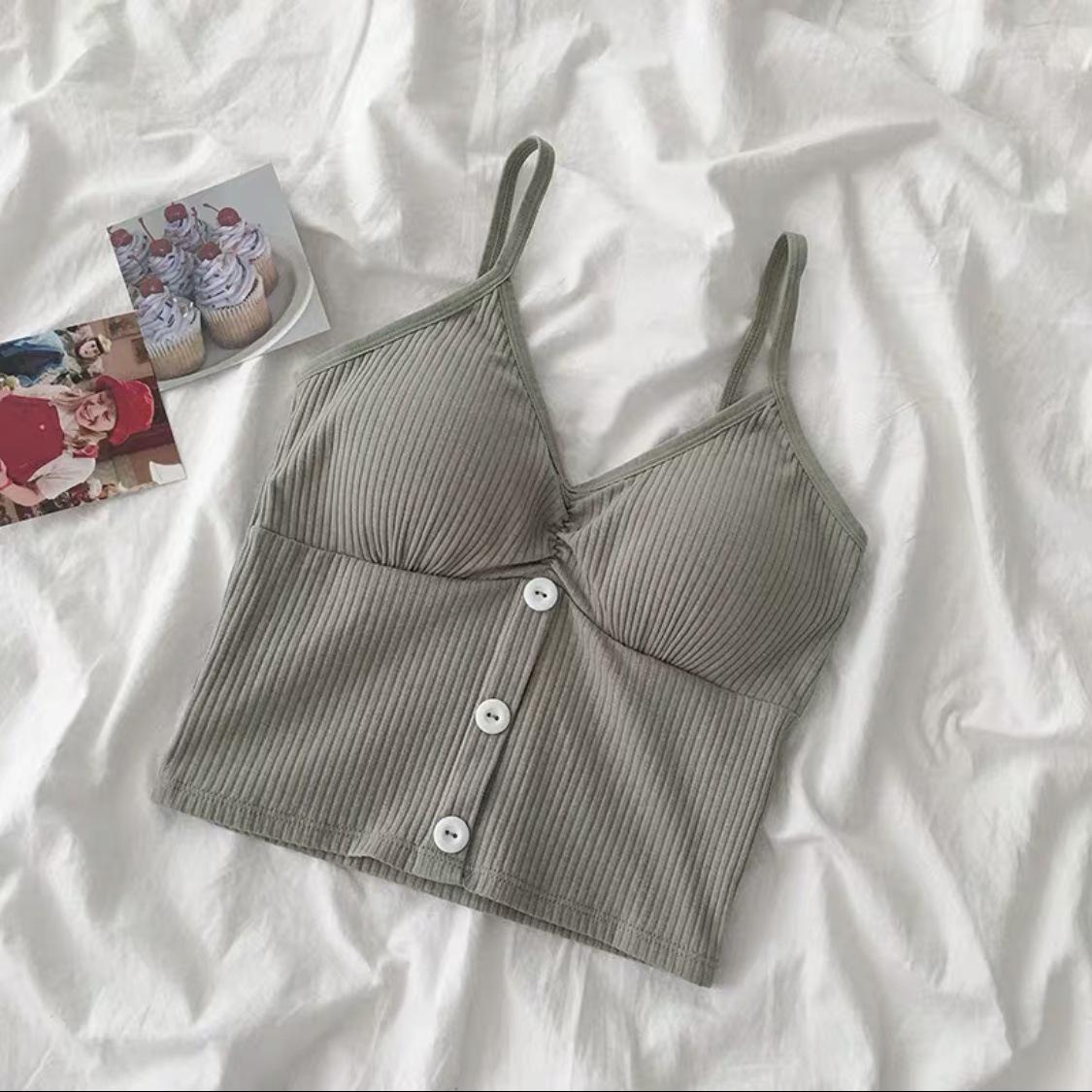 

Хлопковый жилет на тонких бретелях пуговицах в корейском стиле для девочек One Size зелёный