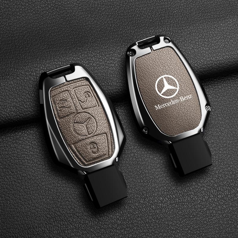 2025 Hot Car Sticker Zinc Alloy Leather Car Key Case Cover Holder Shell Protector For Mercedes Benz A B C S Class AMG GLA CLA GL