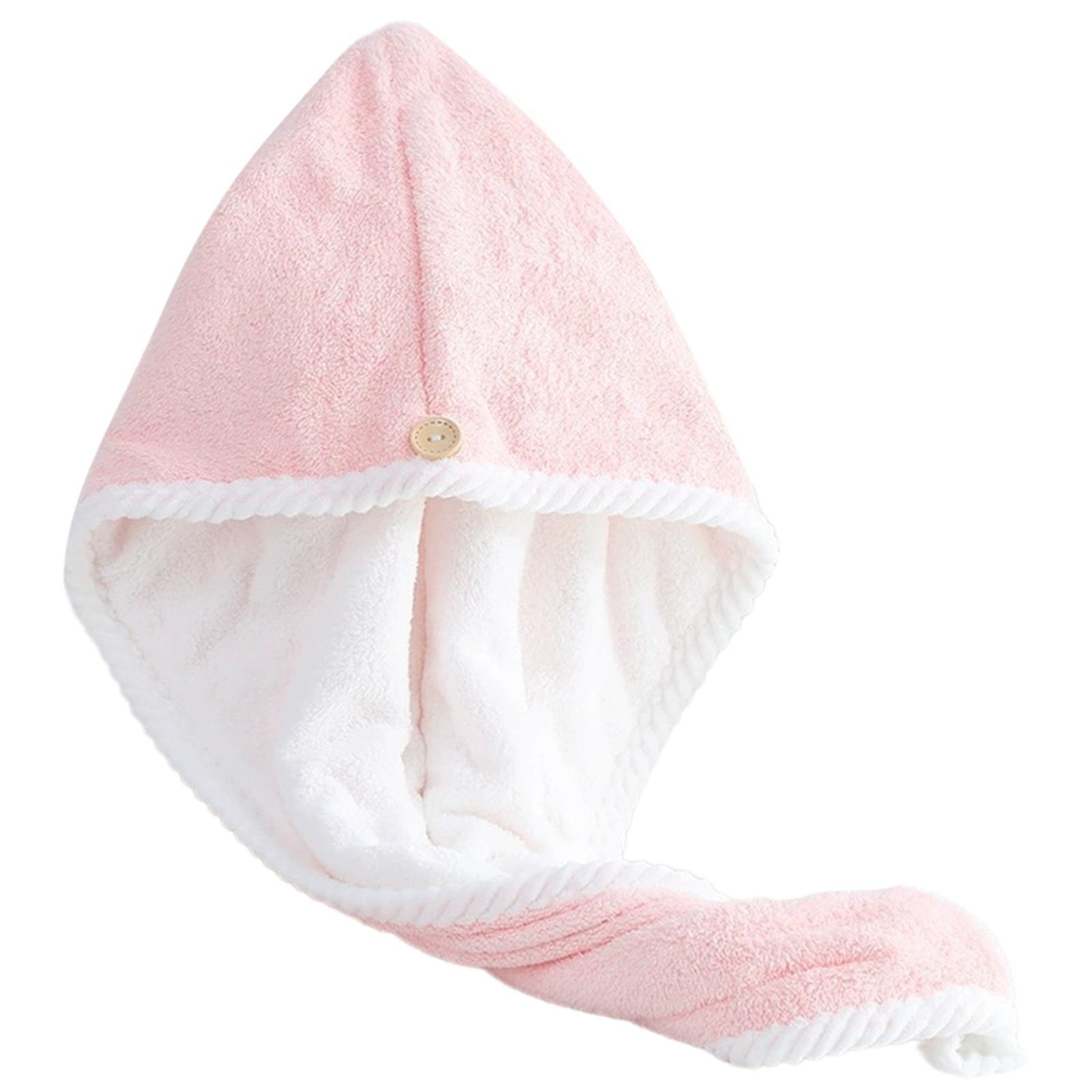 

Мягкие и Впитывающие Шапочки для Сушки Волос Коралловый Флис Обертывание для Волос Полотенцем для Всех Возрастов Застежка на Пуговицу Впитывание Влаги розовый