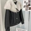 Winter New Imitation Fur Imitation Fox Fur Collar Fur Integrated Pu Leather Women's Clothing Large Size Leather Jacket