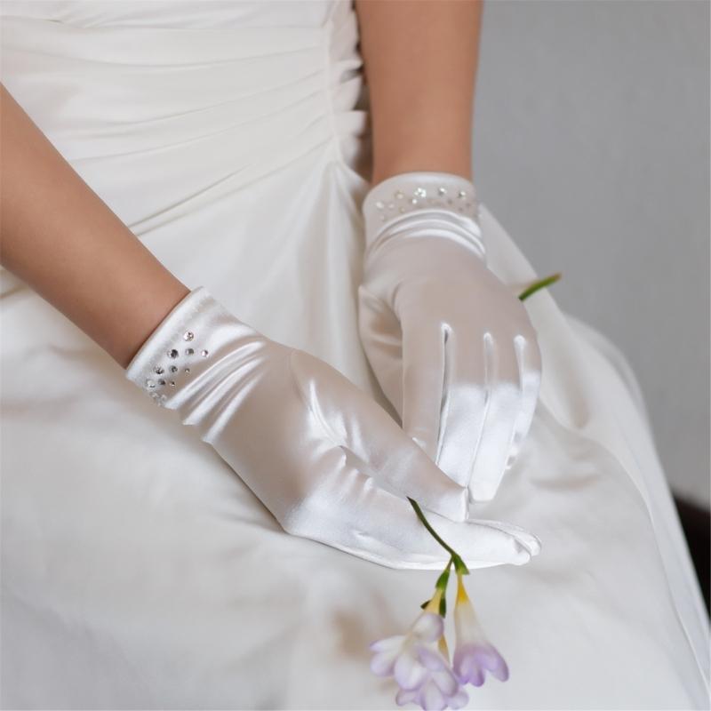 Wedding Crystal Gloves Wedding Gloves Party Supply Bridal Gloves for Concert Full Finger White Gloves