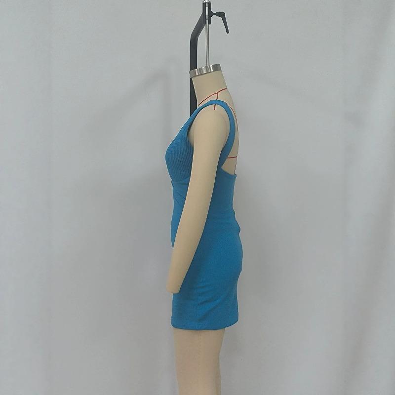 Real shot Sexy Spice Girl style neck sleeveless hollowed-out backless pit strip slim mini hip wrap dress