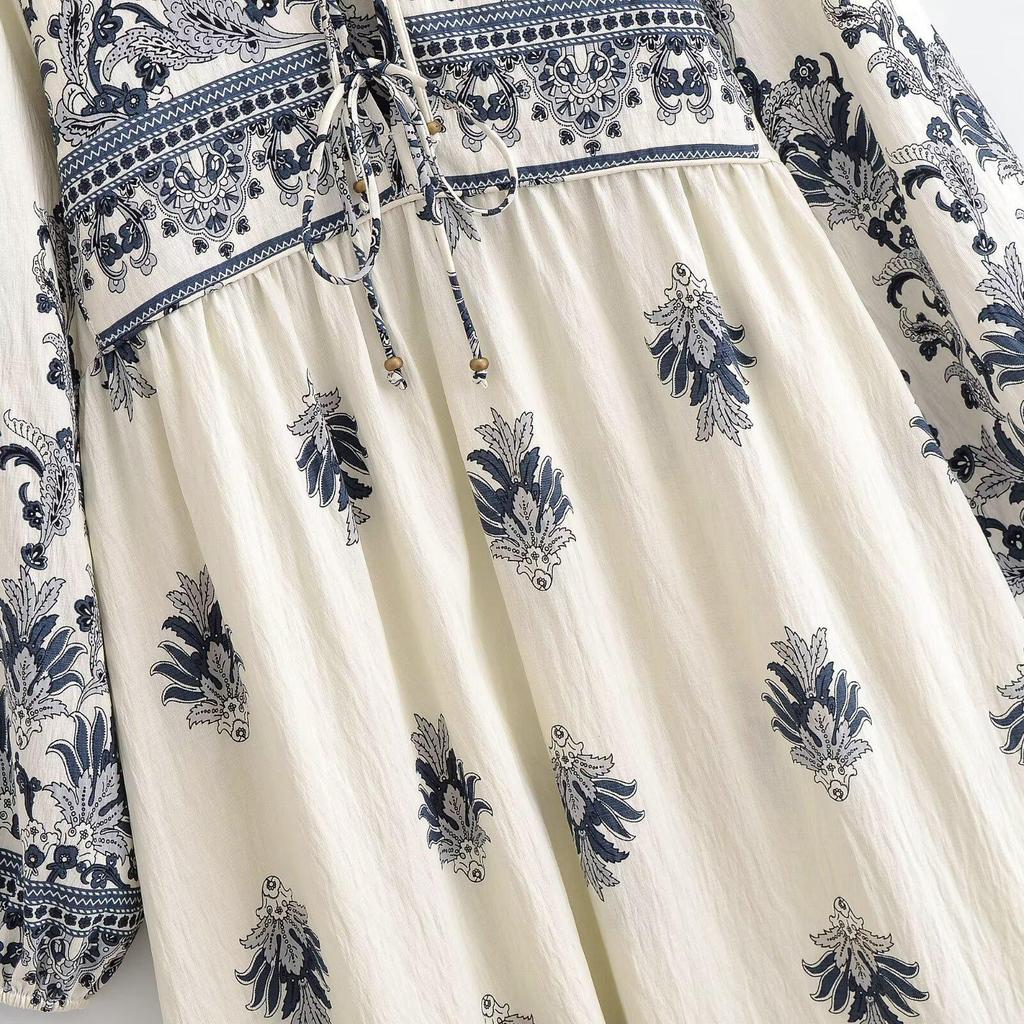 2026 Spring European & American Style Women's Bohemian Tassel Print Loose Dress
