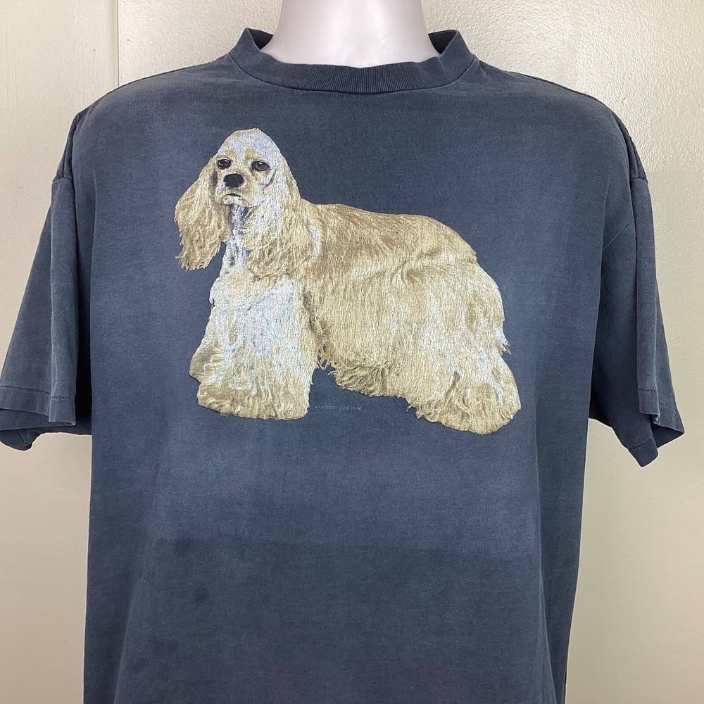 Vtg 90s Cocker Spaniel T-Shirt Black Gray XL Dog Animal Pet Faded Single Stitch