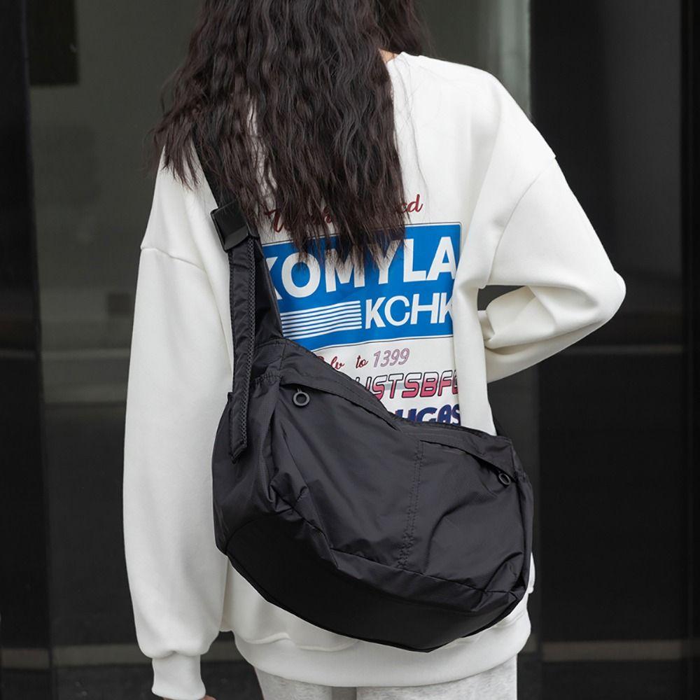 Adjustable Casual Shoulder Bag Solid Color Sports Messenger Bag Nylon Tote Bag  Commuting