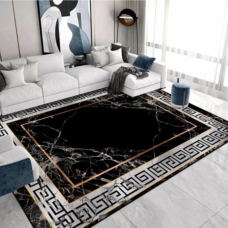 Luxury Black White Marble Print Carpet for Living Room Decor Sofa Coffee Table Rugs Bedroom Lounge Nonslip FloorMat Kitchen Rugs
