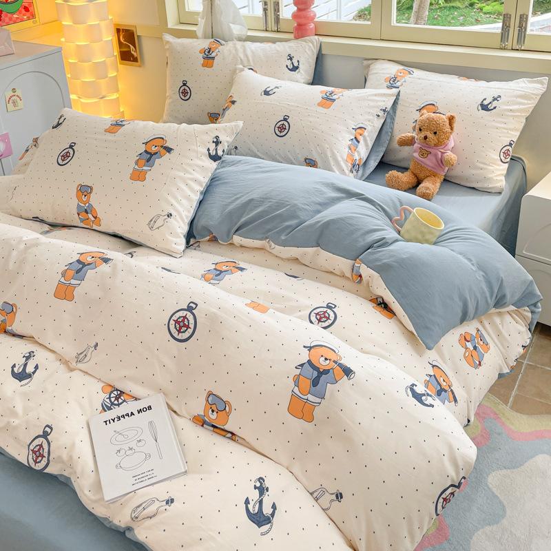 

Комплект из четырех предметов из стираного хлопка класса А для матери и младенца Хлопок Мультяшный Маленький свежий Чистый хлопок Матрас Одеяло Наволочки 3 предмета 1.5*2msingle quilt