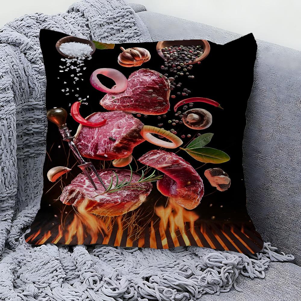 Bbq Grilled Steak Barbecue Pillow Cover For Bedroom Room And Living Room Sofa Decorative Cushion Cover