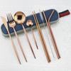 9pcs/Set Travel Cutlery Set Portable Gold Dinnerware Set Stainless Steel Tableware Set With Metal Straw Brush Chopsticks Bag