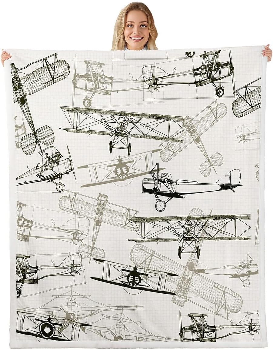 

Airplane Pattern Blanket Soft Fleece Throw Kids Room Decor Aviation Theme Baby Gift Home Decoration 75x90cm