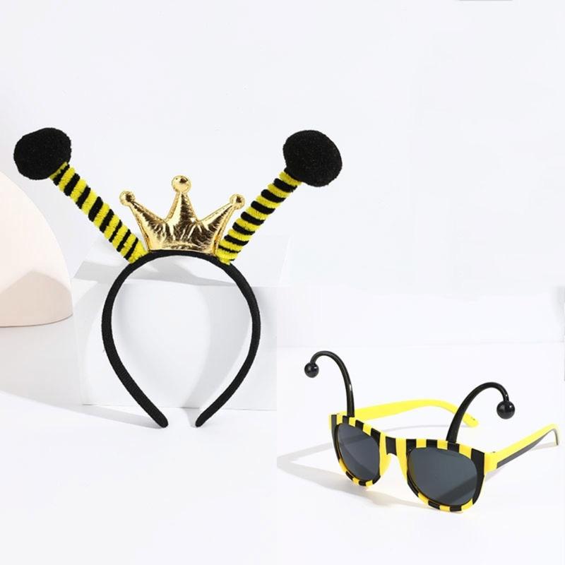 Bumble Bees Costume Kit for Kids Adult Bees Costume Antenna Headband Antenna Glasses for Halloween Cosplay Party Props