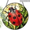 2D Flat Stained Glass Red Seven-Spotted Ladybug Window Decoration, 7.87inches Colored Glass Plate with Chain, Charming Spring Summer Sun Catcher Home