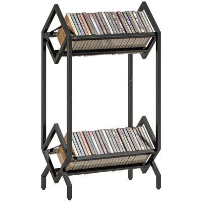 50 CD Storage Rack, 2-Tier Metal CD Storage Unit, Free Standing, Easy To Assemble, Black