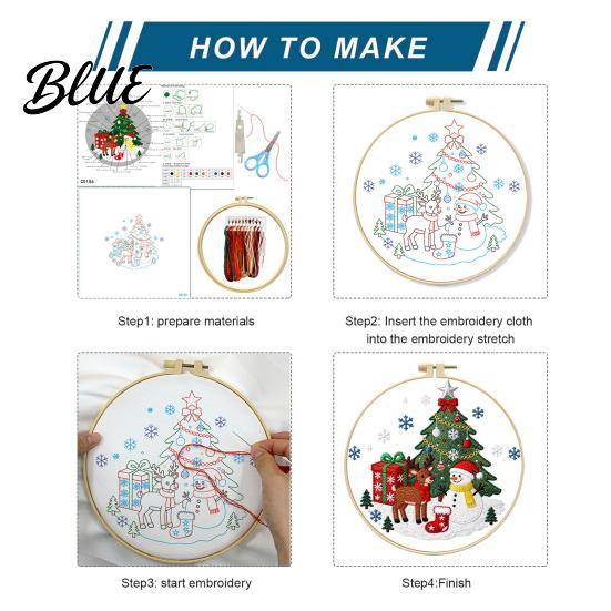 Festive DIY Crafts Christmas Embroidery Kit, Holiday Ornament Craft Xmas Tree Gift Box Pattern, Creative Hobbies Needlework Sewing Kit for Adults