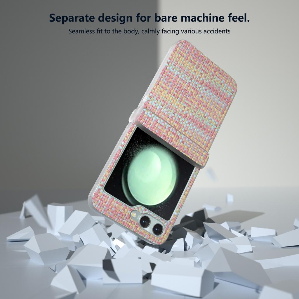 For Samsung Galaxy Z Flip5 5G Case Colorful Plaid Texture Leather Phone Cover Matte Frame Hinge Protection