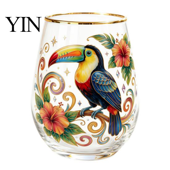 Handbemalter Glasbecher Handbemalter Tumbler, Eiförmig mit Goldrand, Klar Bleifrei Kerzenlicht Dinner Weinbecher für Tee Kaffee Saft Kalt