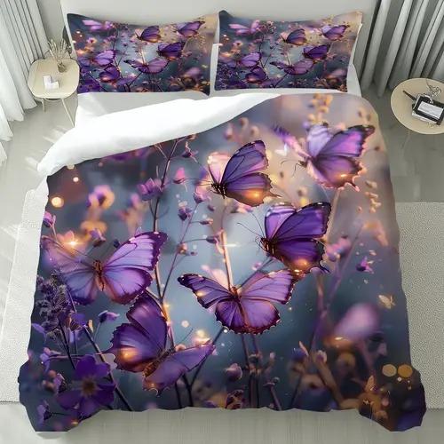 Light Luxury Purple Butterfly Duvet Cover Queen King Size Feature Digital Print Bedding Set Soft And Comfortable 3 Pcs No Quilt