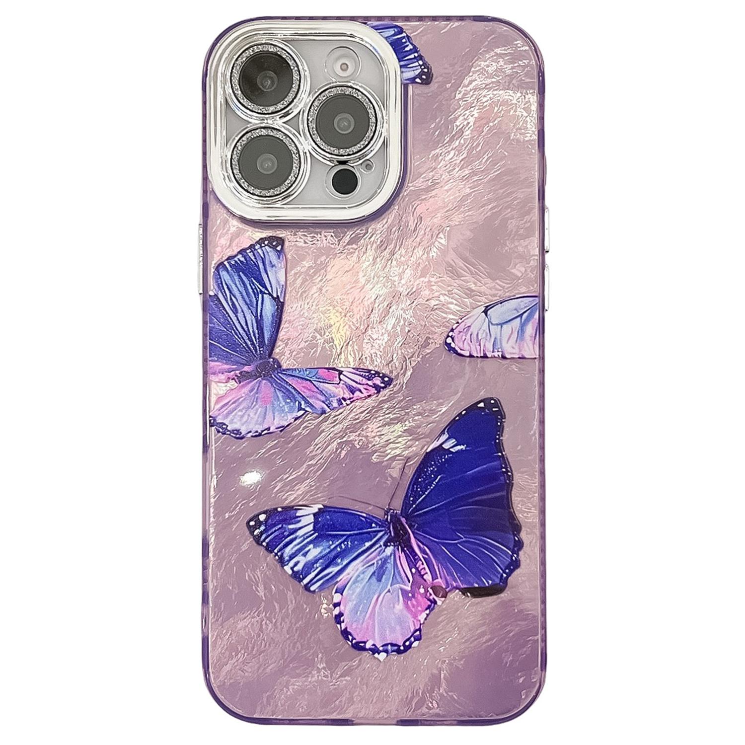 

For iPhone 16 Pro Max Case Electroplated Floral Pattern IMD TPU+PC Phone Back Cover with Glass Lens Film HU4