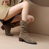 Coarse Heel Medium Boots Frosted Leather Martin Boots Women's New Autumn and Winter New Short Boots Khaki Pile Boots