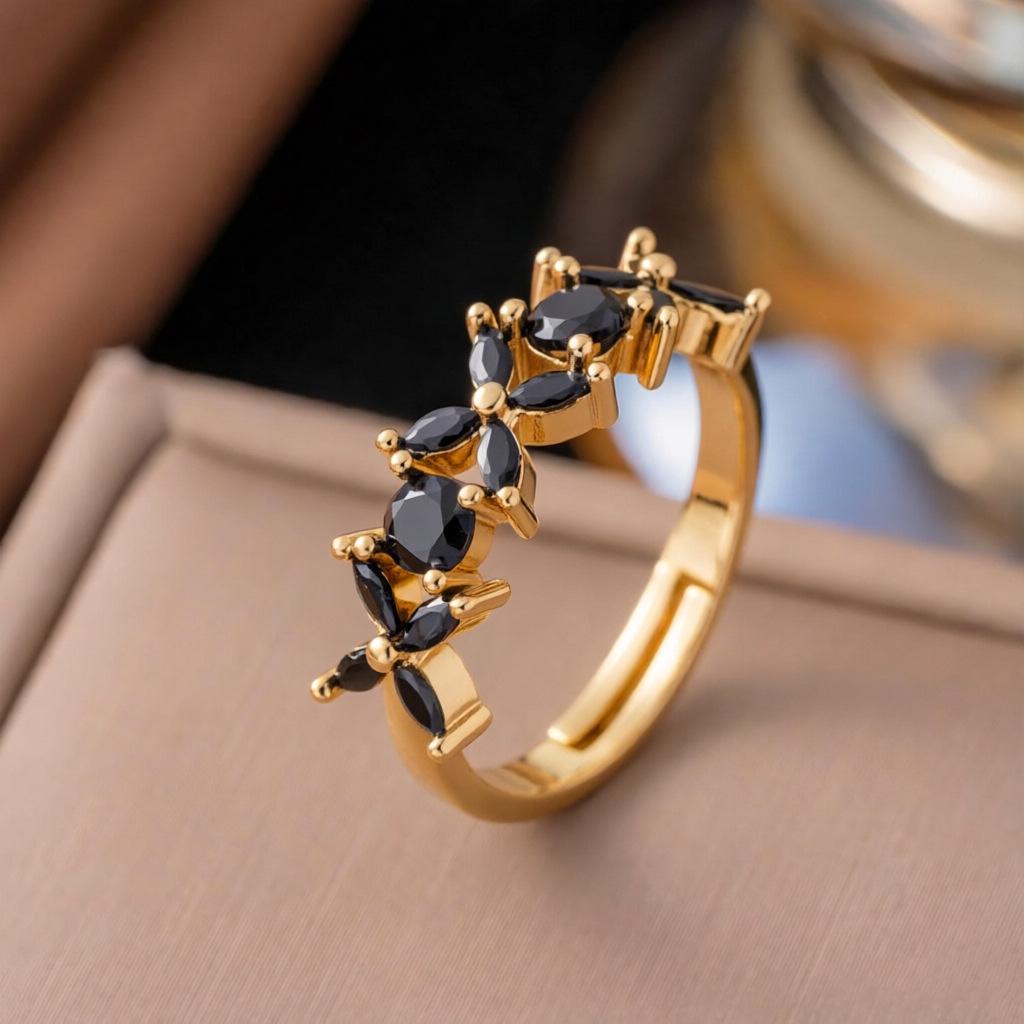 Micro-Inlaid Zircon Fashion Open Ring - Adjustable Luxury Index Finger Jewelry for Women