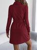 Women's Casual Solid Color Corduroy Shirt Dress with Belt - Long-Sleeve, Single-Breasted