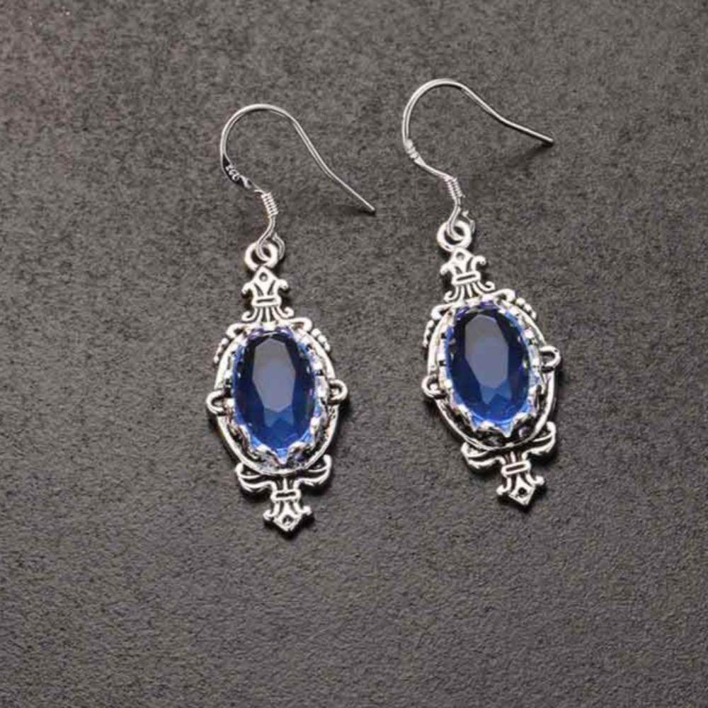 925 Silver Plated Topaz Blue Zircon Earrings Vintage Thai Silver Women Earrings Fashion Jewelry Gift