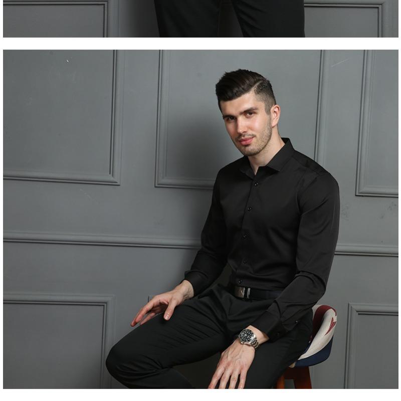 Spring Autum Polo-neck Solid Single Breasted Casual Shirt Men Long Sleeve Business Blouse Cardigan Top Men