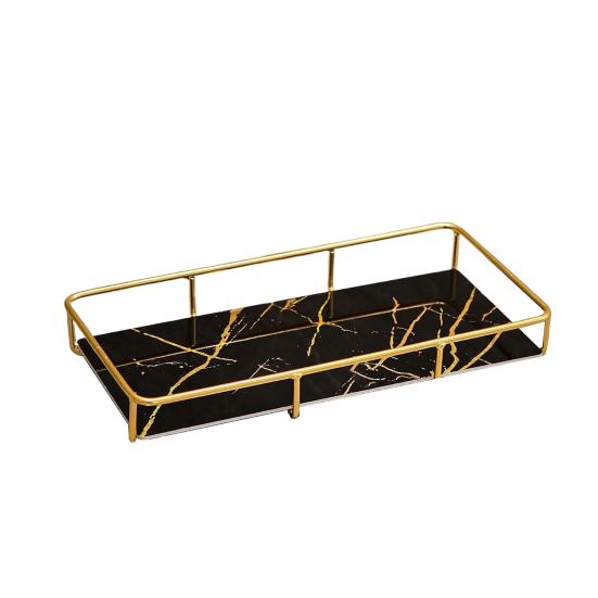 

Bathroom Storage Rack Iron Frame Marble Pattern Tray Large Capacity Organizer for Toiletries Cosmetics Jewelry S