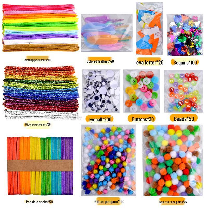 International Kindergarten DIY Kit: Chenille Stems, Pompoms & Non-Woven Fabric for Handmade Art Projects