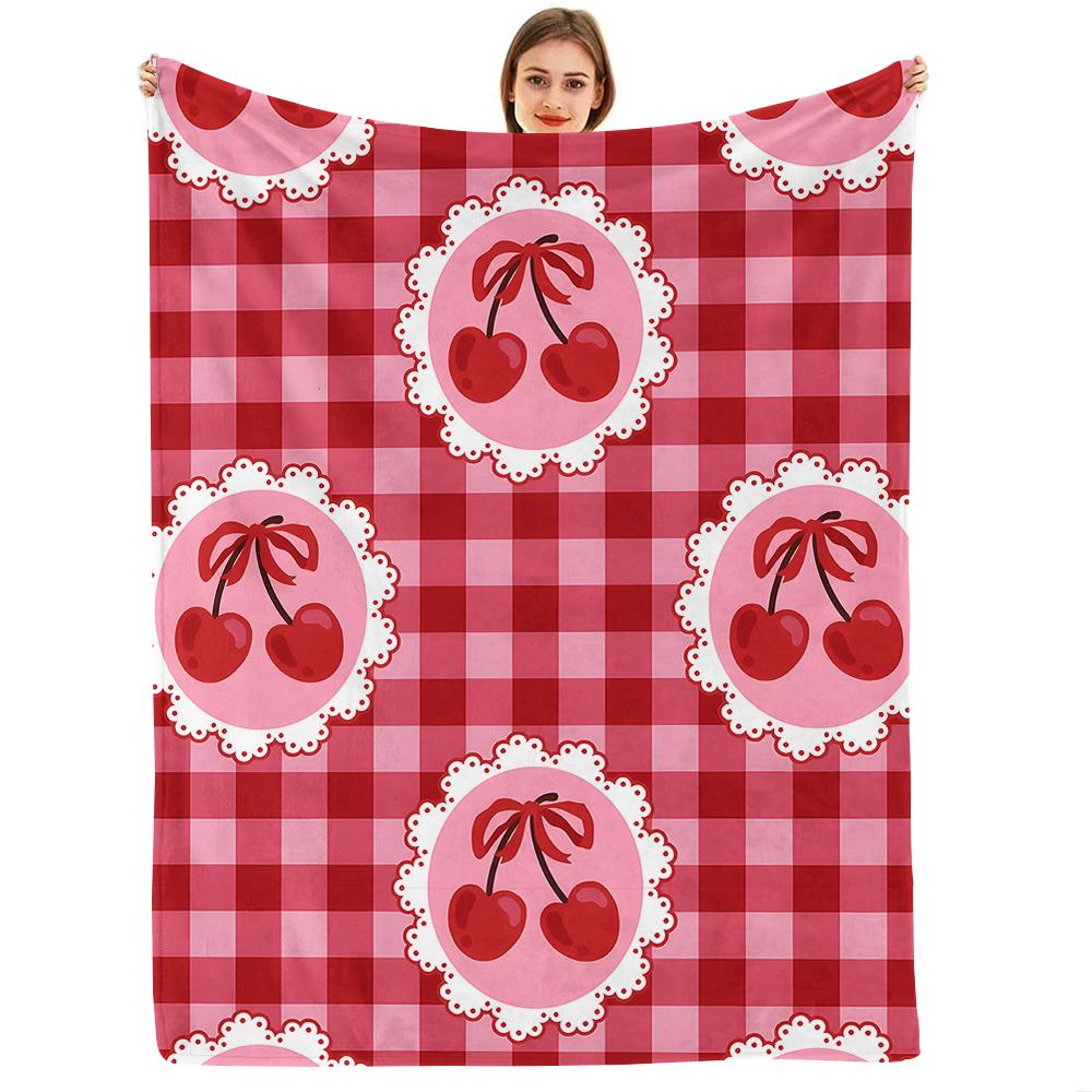 Cherry Bow Star Cartoon Anime Print Flannel Blanket Soft Warm Throw for Kids Bedroom Sofa Christmas Office Car