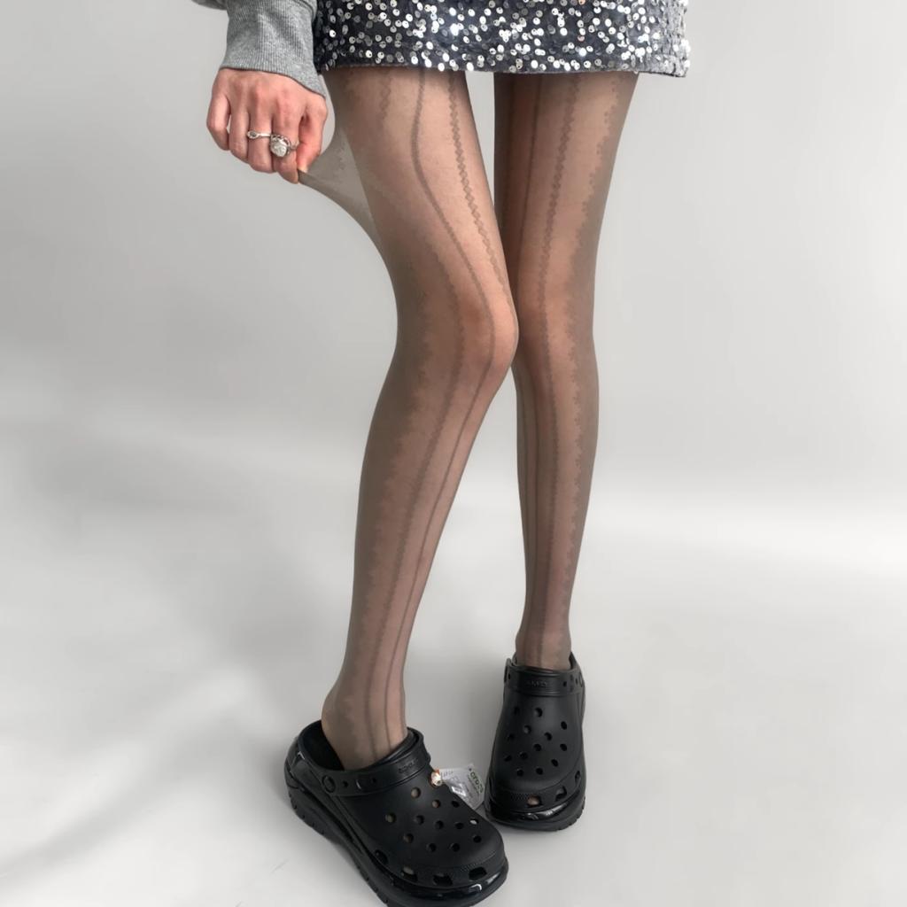 Spring-Autumn Ultra-Thin Leg-Smoothing Pantyhose - Flirty Diamond Lace Socks, White Sheer & Sexy Striped Stockings