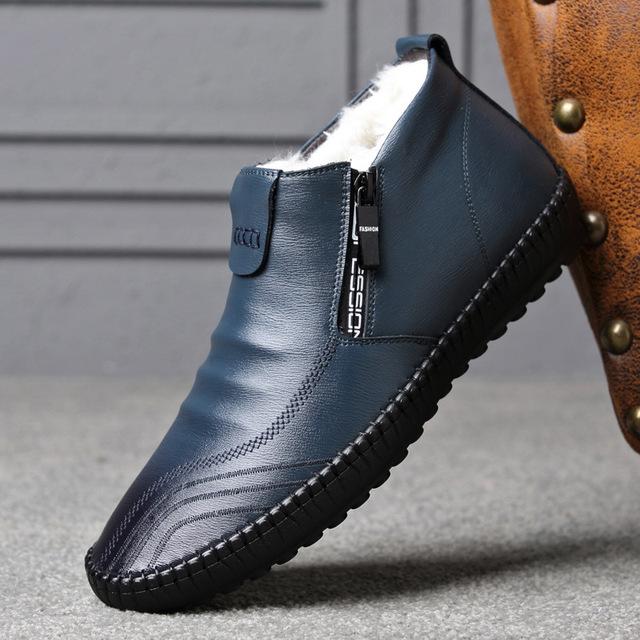 Fashion Men Boots High Quality Split Leather Ankle Snow Boots Shoes Warm Fur Plush Winter Shoes Botas Hombre