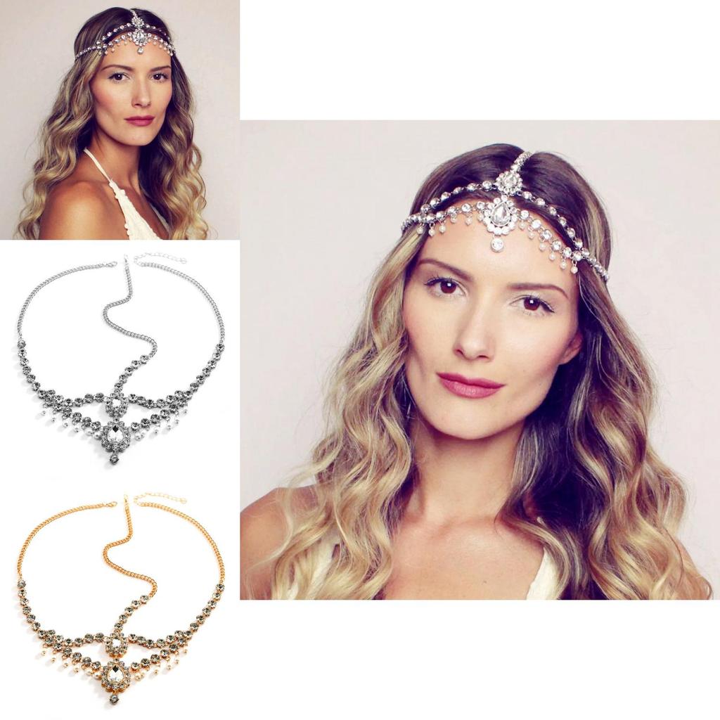 Bohemian Style Rhinestone Simulation Pearl Tassel Jewelry Headwear For Women