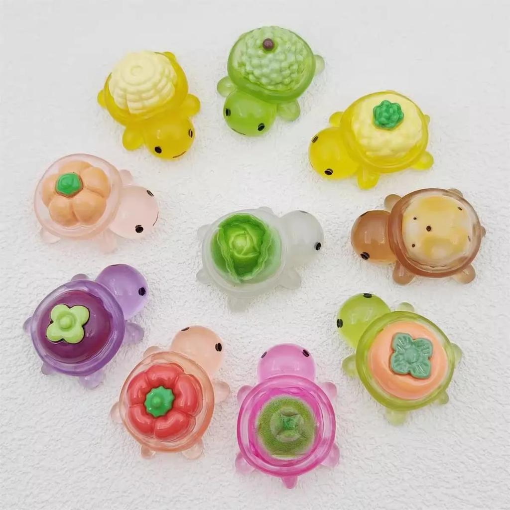 100Pcs New Resin Crafts Glowing Vegetable Turtle Garden Fish Tank Miniatures Ornaments Mini Luminous Turtles Home Decoration