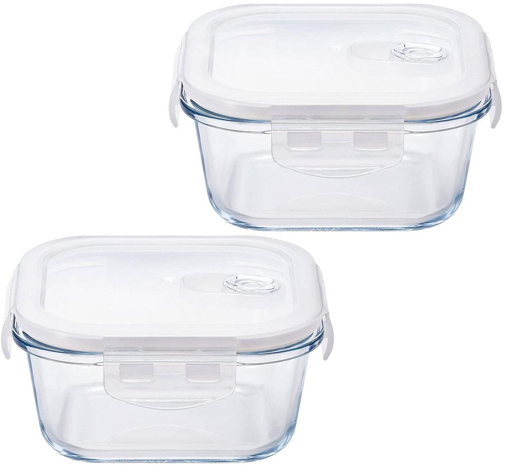 Adelia Cook Lock Square Food Storage Glass with Set of Microwave Safe Containers, Heat-Resistant 4-Sided Lock, 500ml, 2,